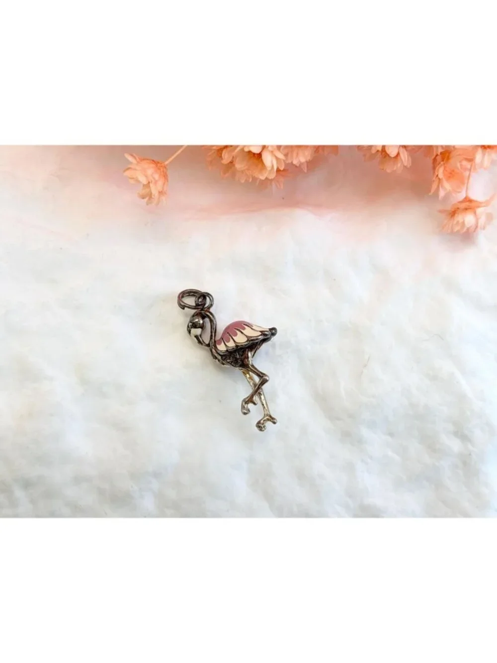 Flamingo Figural Enameled Tiny Sterling Silver Vintage 925 Pendant | Charm